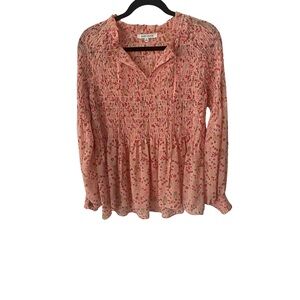 Rose and Olive Women's Pink Floral Top Blouse Long Sleeve Size Medium
